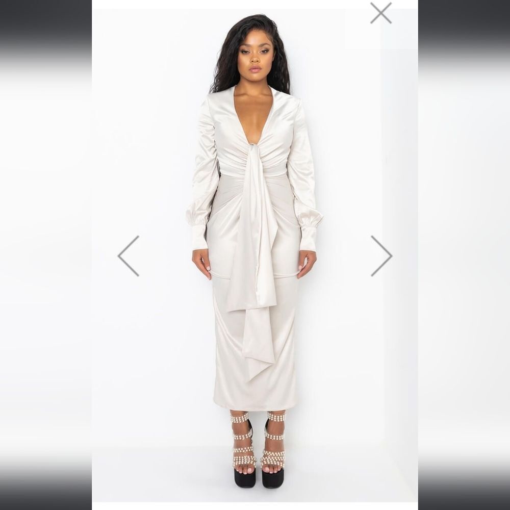 Looks on Glow Low V Neck Maxi Dress-Ivory